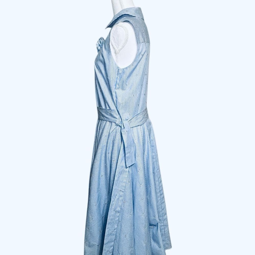 BADGLEY MISCHKA NEW SKY BLUE STRIPE FLORAL GOLD EMBROID MIDI DRESS 10 - Picture 6 of 13